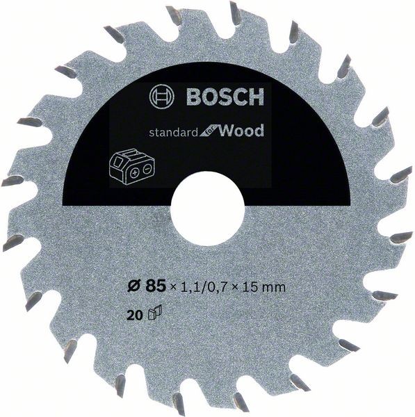 Bosch Akku-Kreissägeblatt Standard Wood, 85 x 1,1/0,7 x 15, 20 Zähne 2608837666