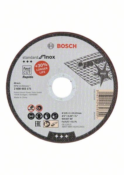 Bosch Trennscheibe gerade Standard -Rapido WA 60 T BF, 125 mm, 1,0 mm 2608603171