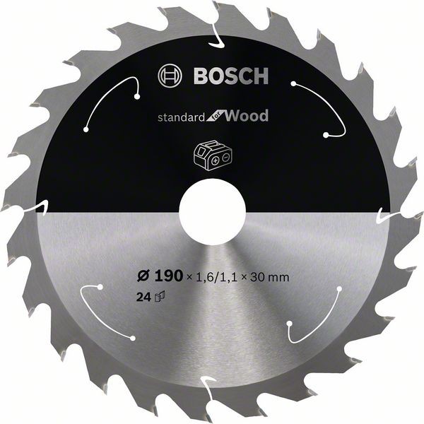 Bosch Akku-Kreissägeblatt Standard Wood, 190 x 1,6/1,1 x 30, 24 Zähne 2608837708
