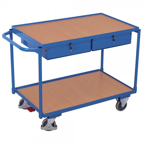 VARIOfit Tischwagen mit 2 Ladeflächen und 2 Schubladen, sw-600.504
