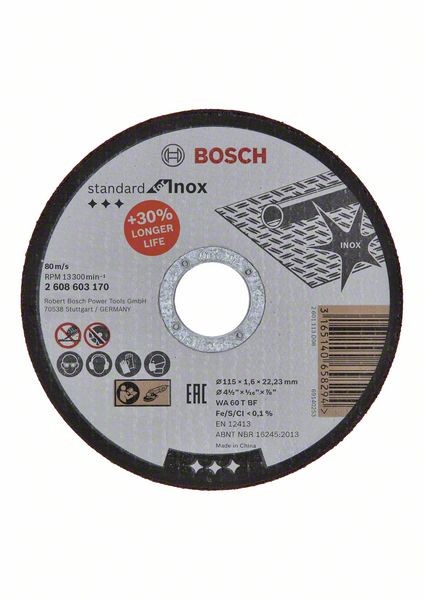 Bosch Trennscheibe gerade Standard for Inox WA 60T BF, 115 mm, 1,6 mm 2608603170