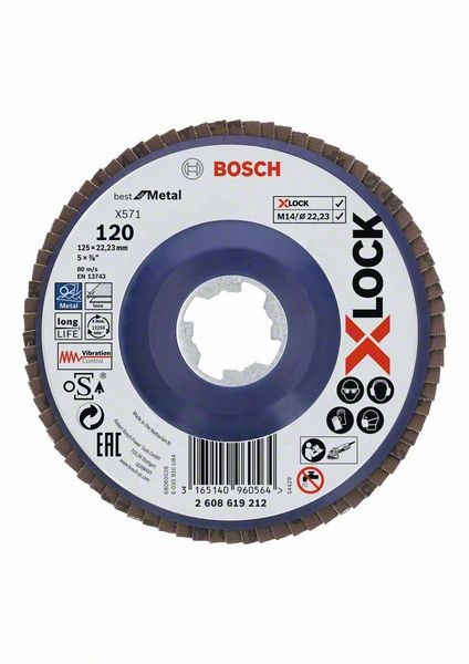 Bosch X-LOCK Fächerschleifscheibe, X571,gerade, Ø125 mm, K 120, 1 Stk 2608619212
