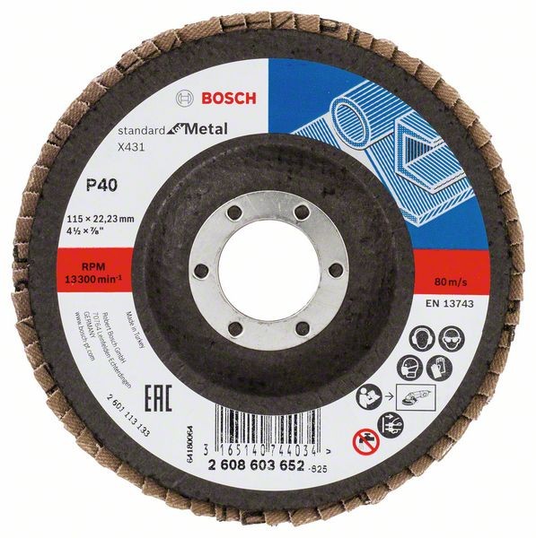 Bosch Fächerschleifscheibe X431, gewinkelt, 115 mm, 22,23 mm, 40 2608603652