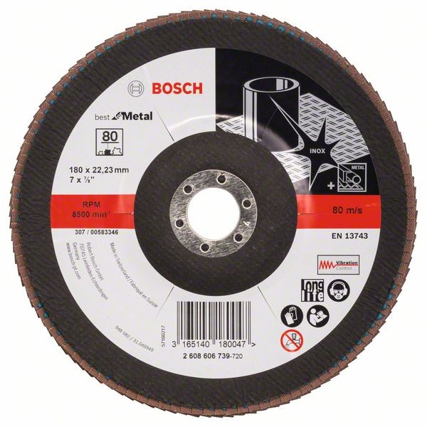 Bosch Fächerschleifscheibe X571, gewinkelt, 180 mm, 80, Glasgewebe 2608606739