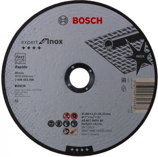 Bosch Trennscheibe gerade Rapido AS 46 T INOX BF, 180 mm, 1,6 mm 2608603406