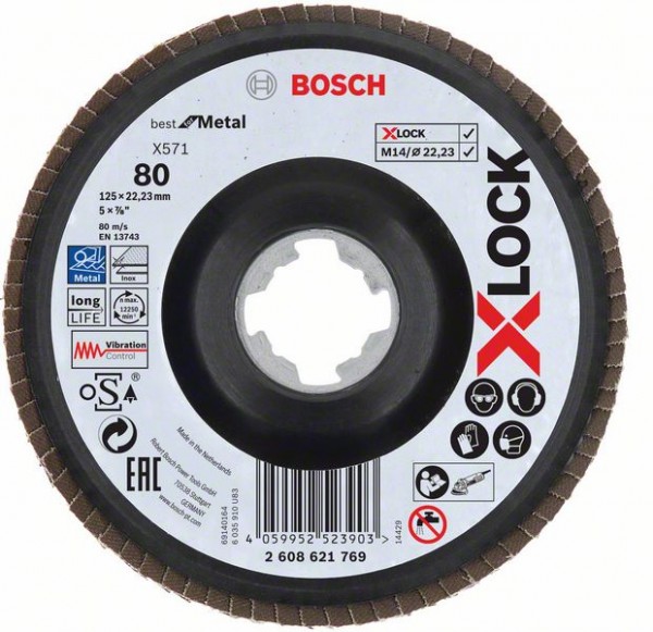 Bosch X-LOCK Fächerschleifscheibe, X571,gewinkelt, Ø125 mm, G 80, 1St 2608621769