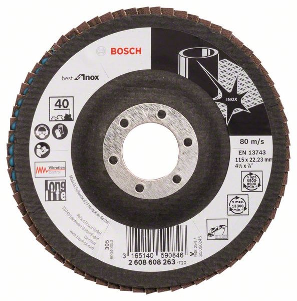 Bosch Fächerschleifscheibe X581, gewinkelt, 115 mm, 40, Glasgewebe 2608608263