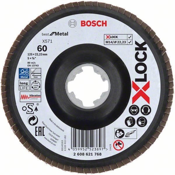 Bosch X-LOCK Fächerschleifscheibe, X571,gewinkelt, Ø125 mm, G 60, 1St 2608621768