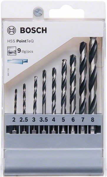 Bosch HSS PointTeQ Sechskantbohrer-Set, 9-tlg., 2–8 mm 2607002826