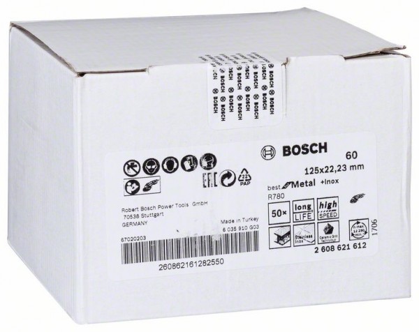 Bosch Fiberschleifscheibe R780 Best for Metal, 125 x 22,23 mm, 60 2608621612
