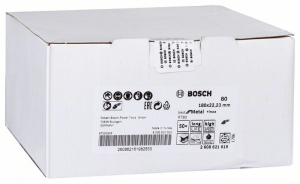 Bosch Fiberschleifscheibe R780 Best for Metal, 180 x 22,23 mm, 80 2608621619