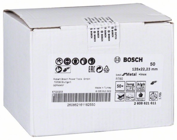 Bosch Fiberschleifscheibe R780 Best for Metal, 125 x 22,23 mm, 50 2608621611