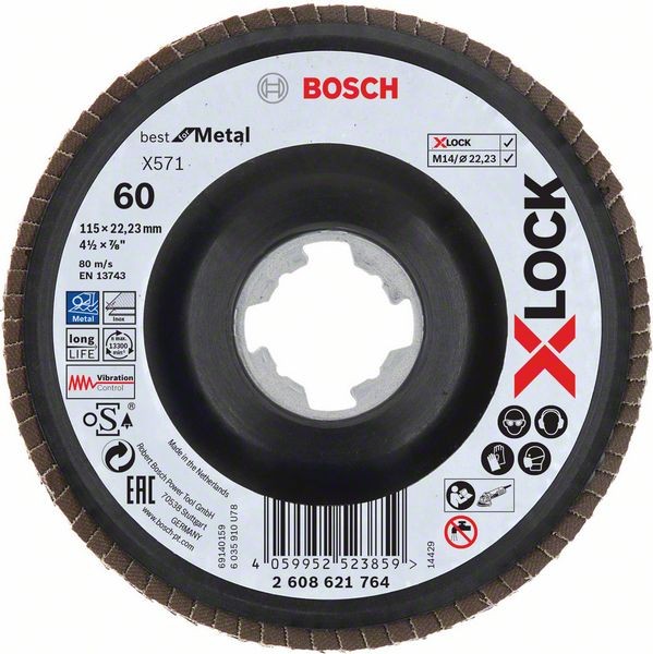 Bosch X-LOCK Fächerschleifscheibe, X571,gewinkelt, Ø115 mm, K 60, 1St 2608621764