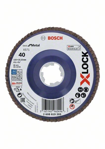 Bosch X-LOCK Fächerschleifscheibe, X571, gerade, Ø115 mm, K 40, 1 Stk 2608619205