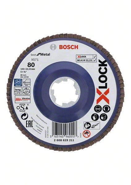 Bosch X-LOCK Fächerschleifscheibe, X571, gerade, Ø125 mm, K 80, 1 Stk 2608619211