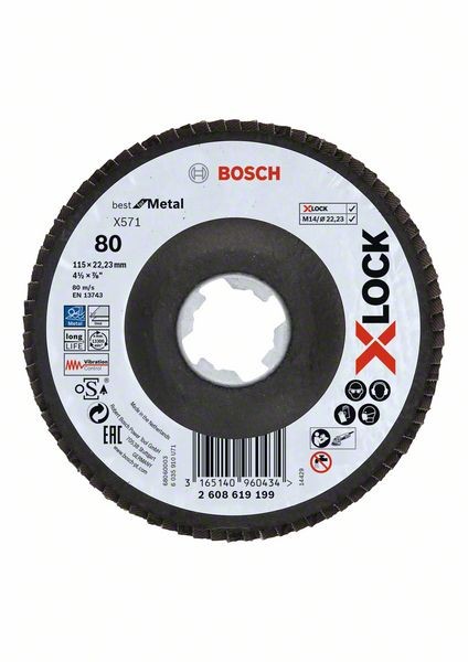 Bosch X-LOCK Fächerschleifscheibe, X571,abgewinkelt Ø115 mm K 80, 1St 2608619199
