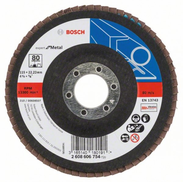 Bosch Fächerschleifscheibe X551, gewinkelt, 115 mm, 80, Glasgewebe 2608606754