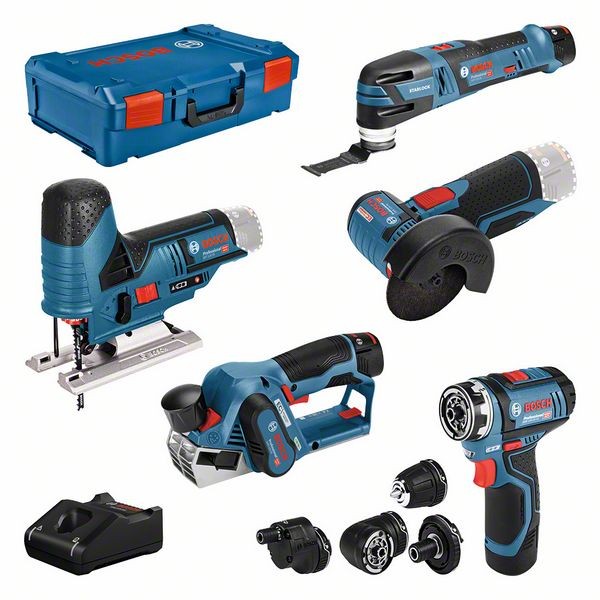 Bosch 5er Werkzeug-Set 12V: GSR+GOP+GHO+GWS+GST+3x GBA+GAL+XL-BOXX 0615A0017D