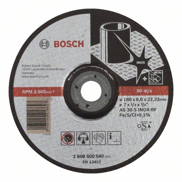 Bosch Schruppscheibe gekröpft AS 30 S INOX BF, 180 mm, 22,23 mm, 6 mm 2608600540