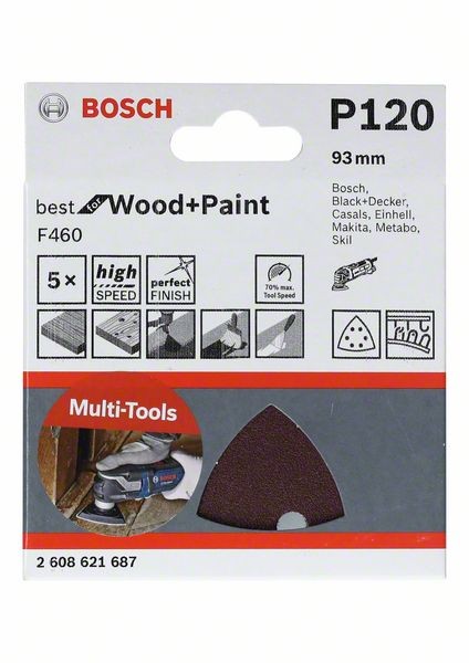 Bosch Schleifblatt F460 Best for Wood and Paint, 93 mm, 180, 5er-Pack 2608621688