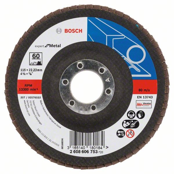 Bosch Fächerschleifscheibe X551, gewinkelt, 115 mm, 60, Glasgewebe 2608606753