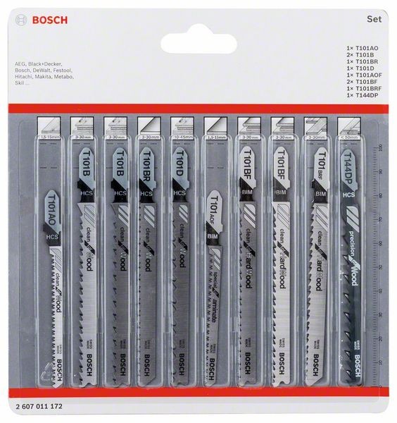 Bosch 10-tlg. Stichsägeblatt-Set Clean Cutting, T-Schaft 2607011172