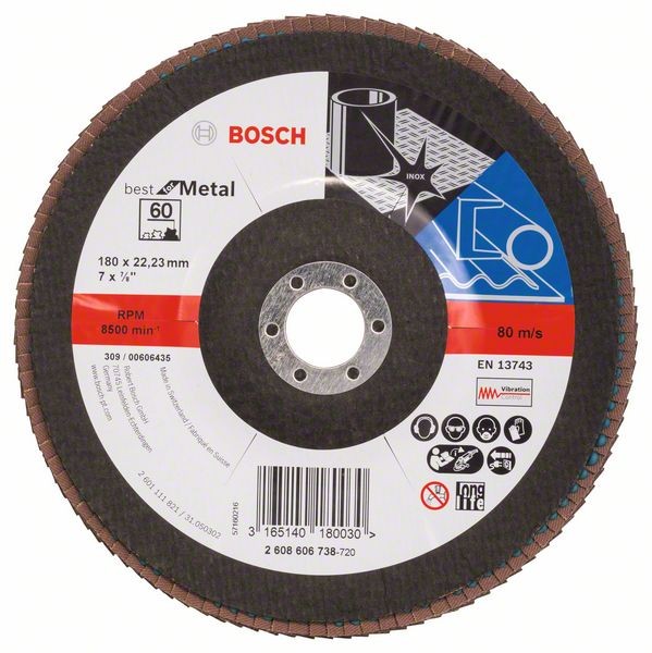 Bosch Fächerschleifscheibe X571, gewinkelt, 180 mm, 60, Glasgewebe 2608606738