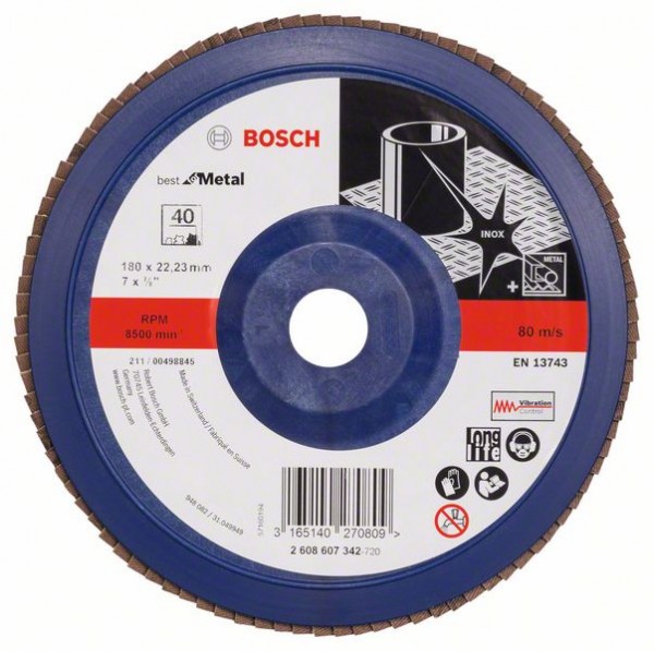 Bosch Fächerschleifscheibe X571, gerade, 180 mm, 40, Kunststoff 2608607342