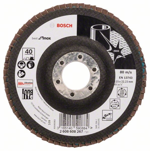 Bosch Fächerschleifscheibe X581 Inox, gerade, 115 mm, 40, Glasgewebe 2608608267