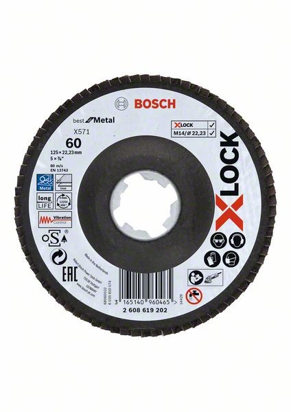 Bosch X-LOCK Fächerschleifscheibe, X571,abgewinkelt Ø125 mm K 60, 1St 2608619202