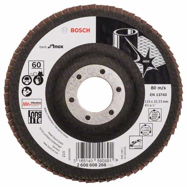 Bosch Fächerschleifscheibe X581 Inox, gerade, 115 mm, 60, Glasgewebe 2608608268