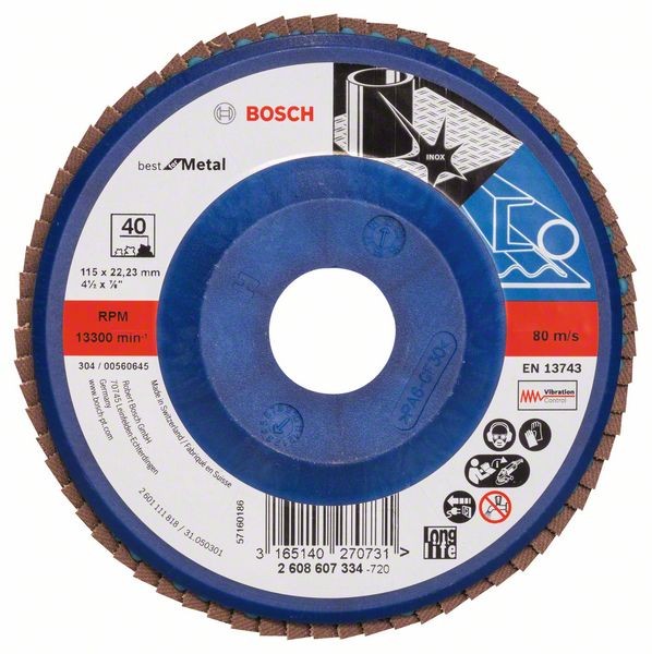 Bosch Fächerschleifscheibe X571, gerade, 115 mm, 40, Kunststoff 2608607334