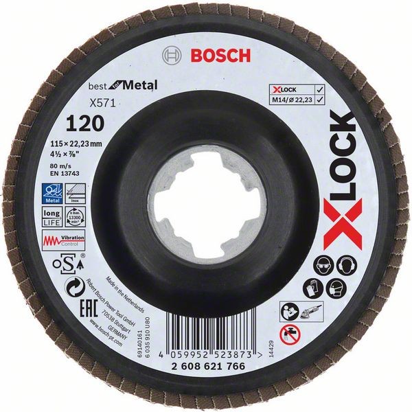 Bosch X-LOCK Fächerschleifscheibe, X571,gewinkelt, Ø115 mm, G 120,1St 2608621766