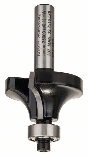 Bosch Abrundfräser, 8 mm, R1 10 mm, L 16,5 mm, G 57 mm 2608628342