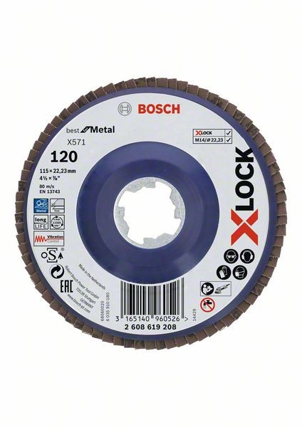 Bosch X-LOCK Fächerschleifscheibe, X571,gerade, Ø115 mm, K 120, 1 Stk 2608619208