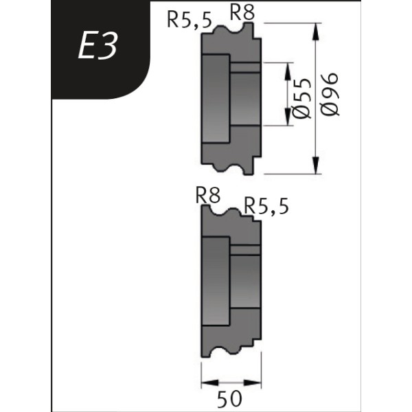 Metallkraft Biegerollensatz Typ E3, Ø 96 x 55 x 50 mm, R 5,5+8 / 8+5,5 mm, 3880713