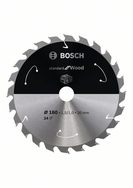 Bosch Akku-Kreissägeblatt Standard Wood, 160 x 1,5/1 x 20, 24 Zähne 2608837676