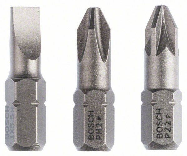 Bosch Schrauberbit-Set Extra-Hart,3-teilig, S 1,0x5,5, PH2, PZ2,25 mm 2607001766