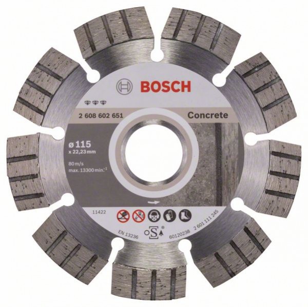 Bosch Diamanttrennscheibe Best for Concrete, 115 x22,23 x 2,2 x 12 mm 2608602651
