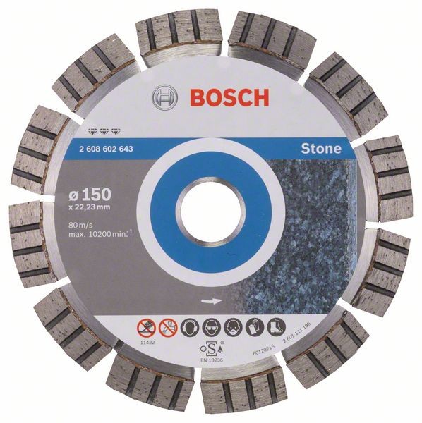 Bosch Diamanttrennscheibe Best for Stone, 150 x 22,23 x 2,4 x 12 mm 2608602643