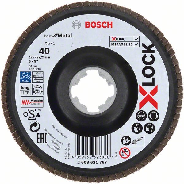 Bosch X-LOCK Fächerschleifscheibe, X571,gewinkelt, Ø125 mm, G 60, 1St 2608621767