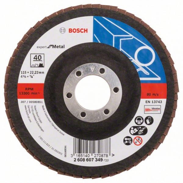 Bosch Fächerschleifscheibe X551, gerade, 115 mm, 40, Glasgewebe 2608607349