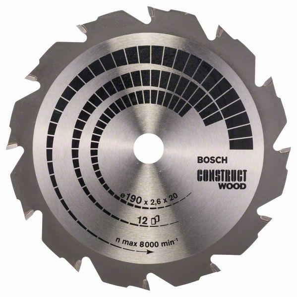 Bosch Kreissägeblatt Construct Wood, 190 x 20/16 x 2,6 mm, 12 2608641201
