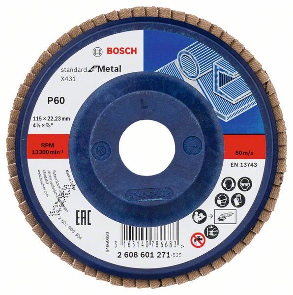 Bosch Fächerschleifscheibe X431, gerade, 115 mm, 60, Kunststoff 2608601271