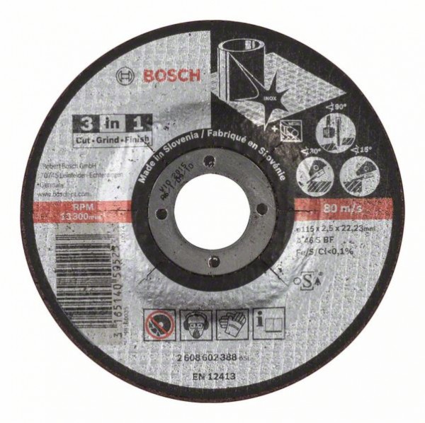 Bosch Trennscheibe 3-in-1 A 46 S BF, gekröpft, 115 mm, 2,5 mm 2608602388