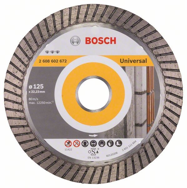 Bosch Diamanttrennscheibe Best for Turbo, 125 x 22,23 x 2,2 x 12 mm 2608602672