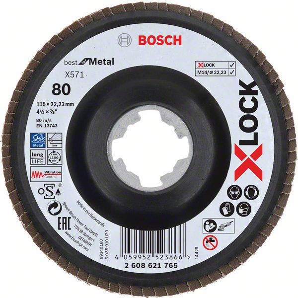 Bosch X-LOCK Fächerschleifscheibe, X571,gewinkelt, Ø115 mm, G 80, 1St 2608621765