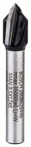 Bosch V-Nutfräser, 6 mm, D1 9,5 mm, L 12,35 mm, G 45 mm, 90° 2608628446