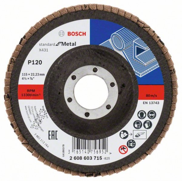 Bosch Fächerschleifscheibe X431, gerade, 115 mm, 120, Glasgewebe 2608603715