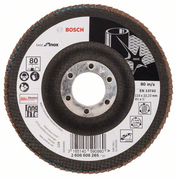 Bosch Fächerschleifscheibe X581, gewinkelt, 115 mm, 80, Glasgewebe 2608608265